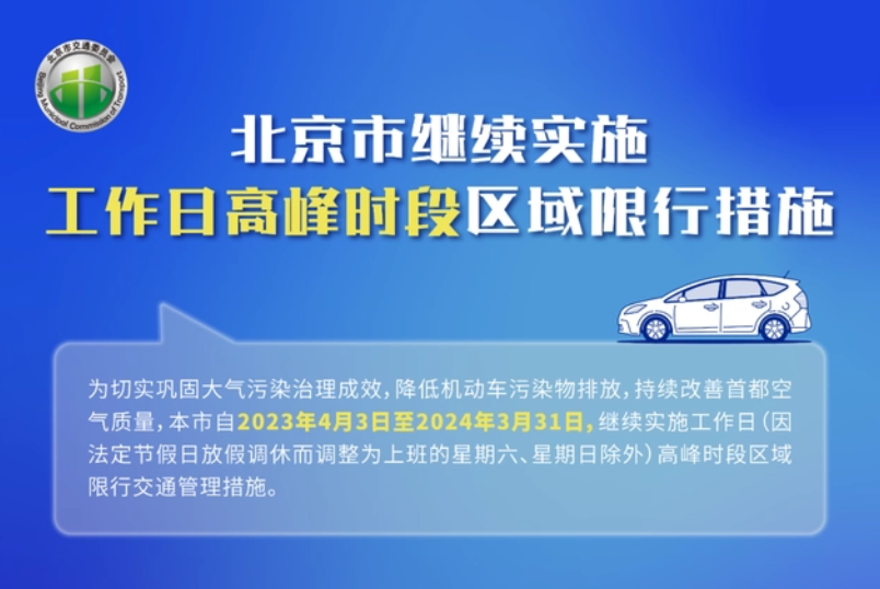 北京市人民政府关于实施工作日高峰时段区域限行交通管理措施的通告